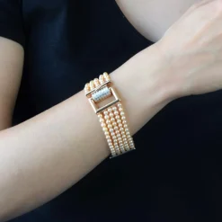 Bracelet perles de cultures rosées diamants et or rose