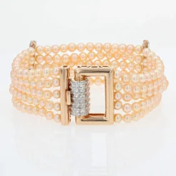 Bracelet perles de cultures rosées diamants et or rose