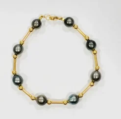Bracelet perles de Tahiti/ or jaune