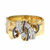 Bracelet Rigide Clip Or Jaune, Diamants et Saphirs
