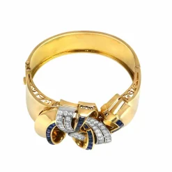 Bracelet Rigide Clip Or Jaune, Diamants et Saphirs