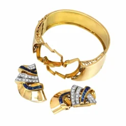 Bracelet Rigide Clip Or Jaune, Diamants et Saphirs