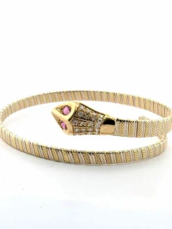 Bracelet rigide or jaune et blanc rubis et diamants