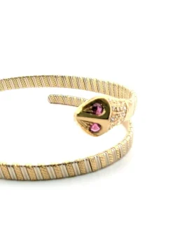 Bracelet rigide or jaune et blanc rubis et diamants