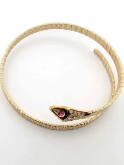 Bracelet rigide or jaune et blanc rubis et diamants