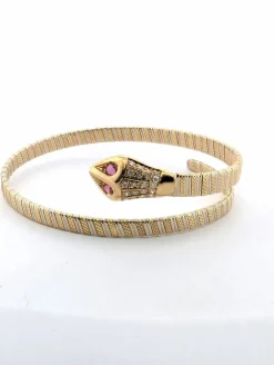 Bracelet rigide or jaune et blanc rubis et diamants