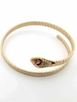 Bracelet rigide or jaune et blanc rubis et diamants