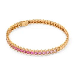 Bracelet rigide ouvrant, or rose et saphirs multicolores