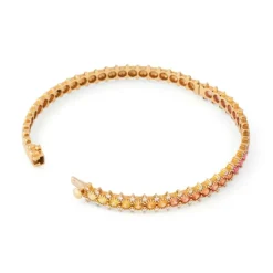 Bracelet rigide ouvrant, or rose et saphirs multicolores