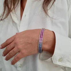 Bracelet rivière saphirs multicolores diamants or blanc