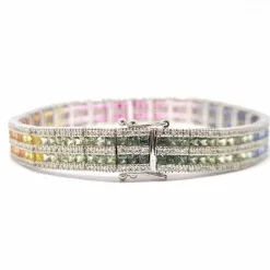 Bracelet rivière saphirs multicolores diamants or blanc