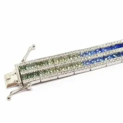 Bracelet rivière saphirs multicolores diamants or blanc