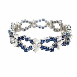 Bracelet rétro à maillons en saphir et diamant