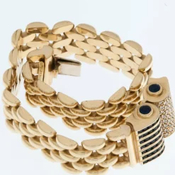 Bracelet Rétro en or jaune avec diamants et saphirs