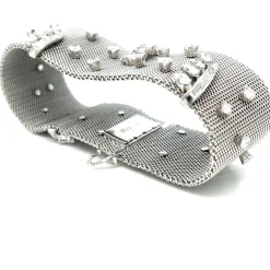 Bracelet rétro en tissu platine avec diamants de 7,50 ct