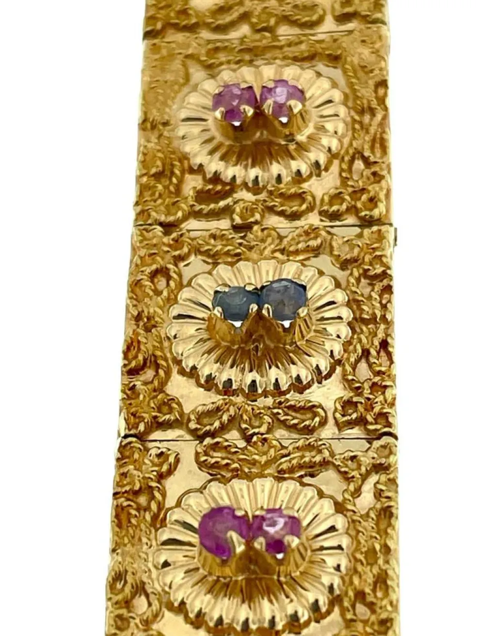 Bracelet rétro Brevetto en or jaune, rubis et saphirs