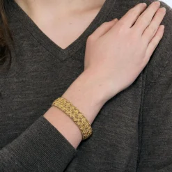 Bracelet ruban souple, maille tressée en or jaune