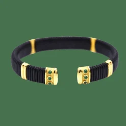 Bracelet semi-rigide en or et émeraudes
