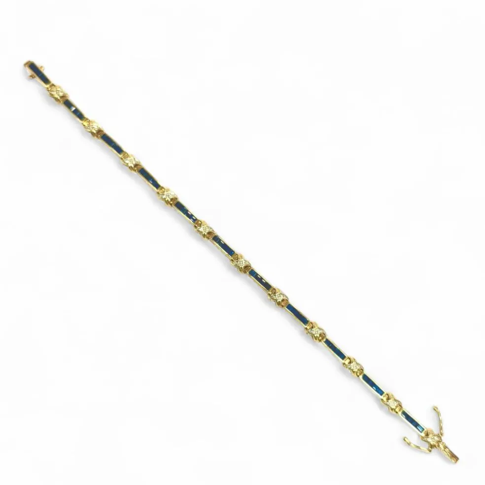 Bracelet souple or jaune, saphirs et croisillons