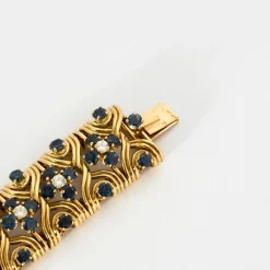 Bracelet souple or jaune, saphirs et diamants