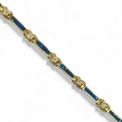 Bracelet souple or jaune, saphirs et croisillons
