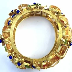 Bracelet Style americain, or jaunet citrines, péridots et lapis lazuli