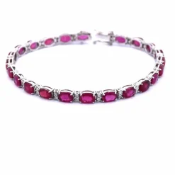 Bracelet Tennis - Or Blanc - Rubis et Diamants