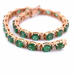 Bracelet Tennis - Or Rose - Émeraudes et Diamants