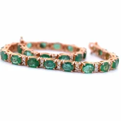 Bracelet Tennis - Or Rose - Émeraudes et Diamants