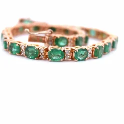 Bracelet Tennis - Or Rose - Émeraudes et Diamants
