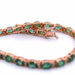 Bracelet Tennis - Or Rose - Émeraudes et Diamants