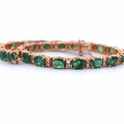 Bracelet Tennis - Or Rose - Émeraudes et Diamants