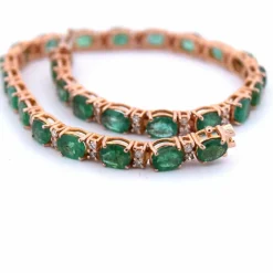 Bracelet Tennis - Or Rose - Émeraudes et Diamants