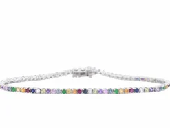 Bracelet tennis en or blanc avec pierres précieuses multicolores