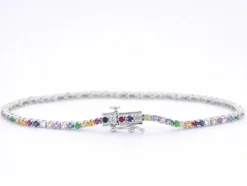 Bracelet tennis en or blanc avec pierres précieuses multicolores