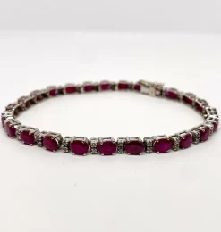 Bracelet tennis or blanc rubis et diamants