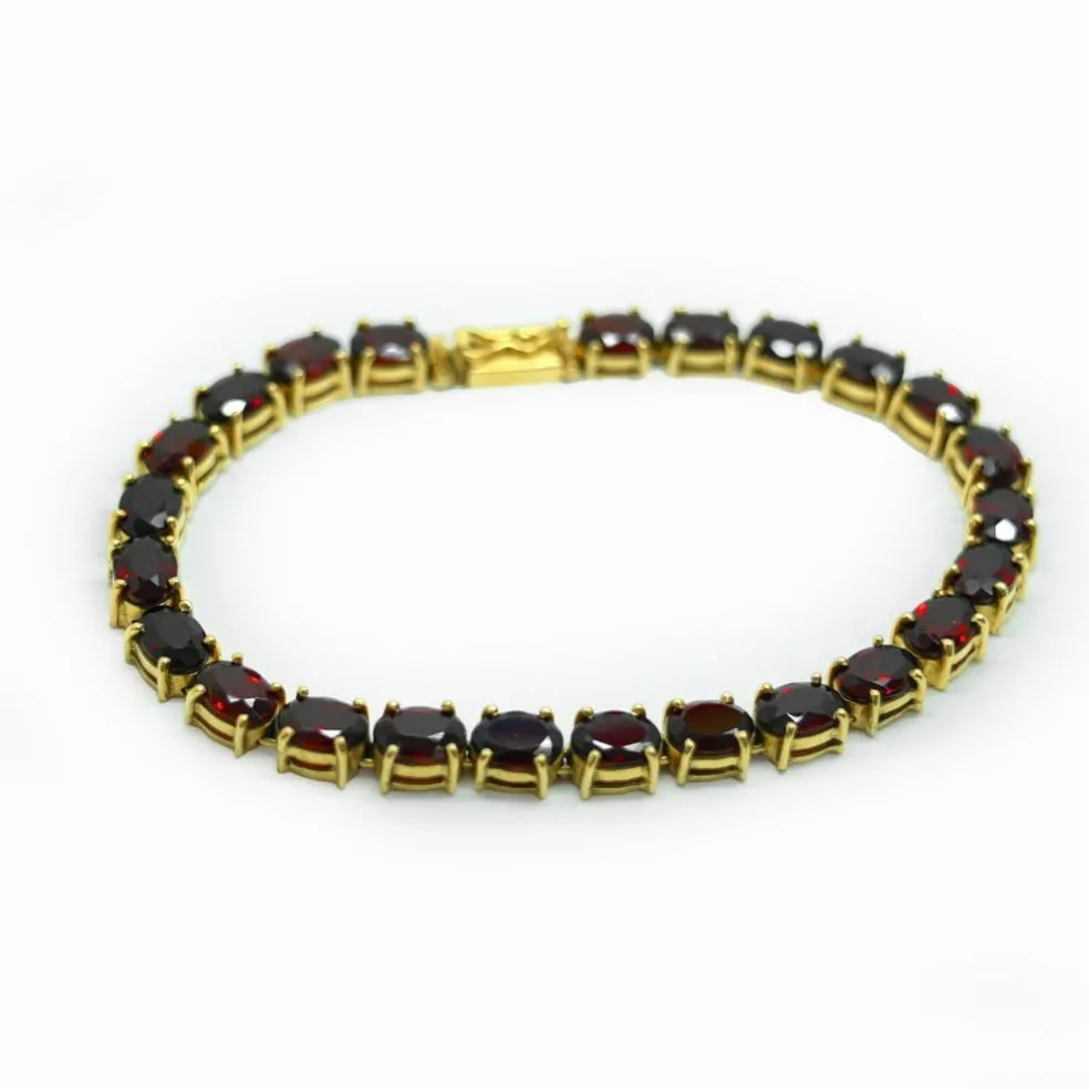 Bracelet Tennis, or jaune et grenats