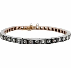 Bracelet tennis or jaune et argent, 3,00 cts diamant taille rose (circa 1900)