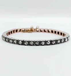 Bracelet tennis or jaune et argent, 3,00 cts diamant taille rose (circa 1900)