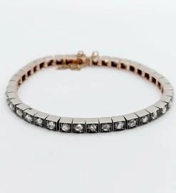 Bracelet tennis or jaune et argent, 3,00 cts diamant taille rose (circa 1900)