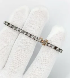 Bracelet tennis or jaune et argent, 3,00 cts diamant taille rose (circa 1900)