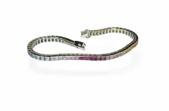 Bracelet Tennis saphirs arc en ciel sur or blanc 18 carats