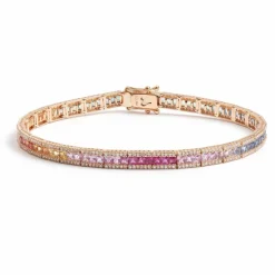 Bracelet Tennis Saphirs Arc-En-Ciel & Diamants Or Rose