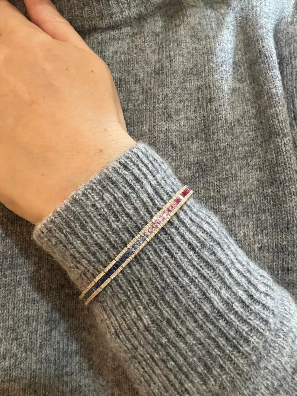 Bracelet Tennis Saphirs Arc-En-Ciel & Diamants Or Rose