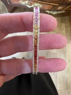 Bracelet Tennis Saphirs Arc-En-Ciel & Diamants Or Rose