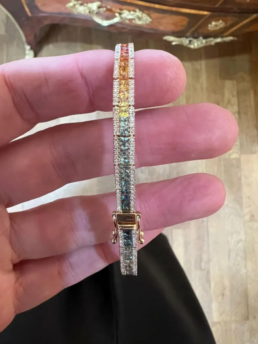 Bracelet Tennis Saphirs Arc-En-Ciel & Diamants Or Rose