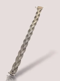 Bracelet tressé en or blanc 14 carats