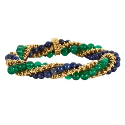 Bracelet twist en or jaune, chrysoprases et lapis lazuli