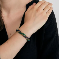Bracelet twist en or jaune, chrysoprases et lapis lazuli