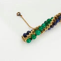 Bracelet twist en or jaune, chrysoprases et lapis lazuli